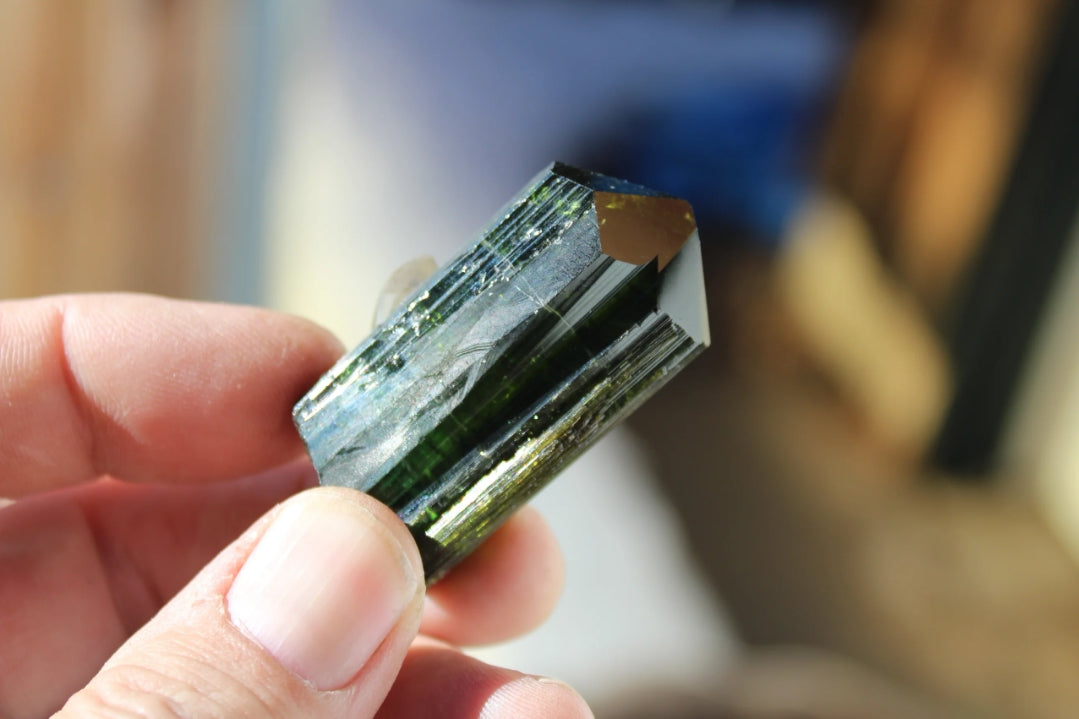 Green Tourmaline with Double Terminated Quartz