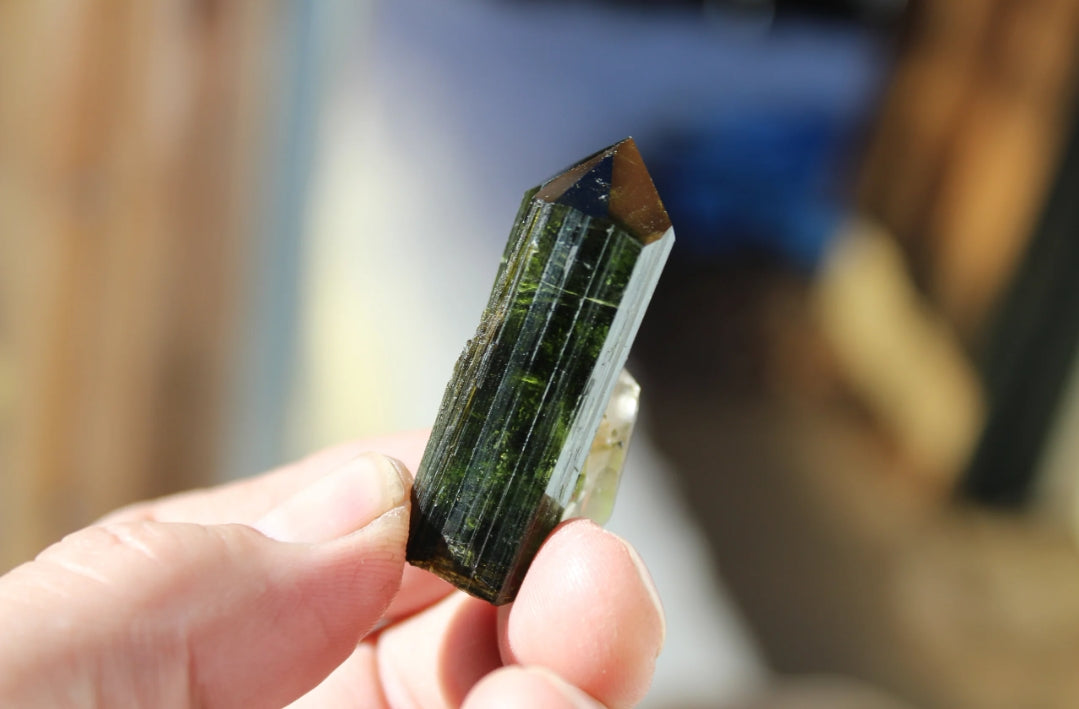Green Tourmaline with Double Terminated Quartz