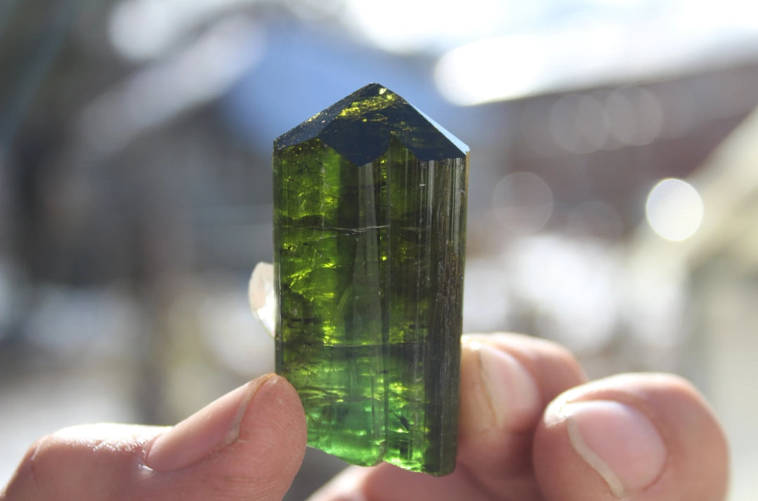 Green Tourmaline with Double Terminated Quartz