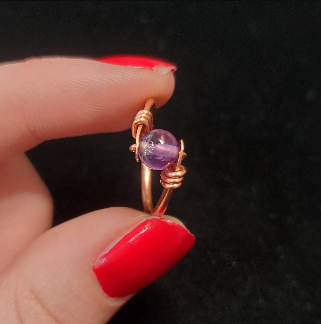 Handmade Amethyst Copper Ring