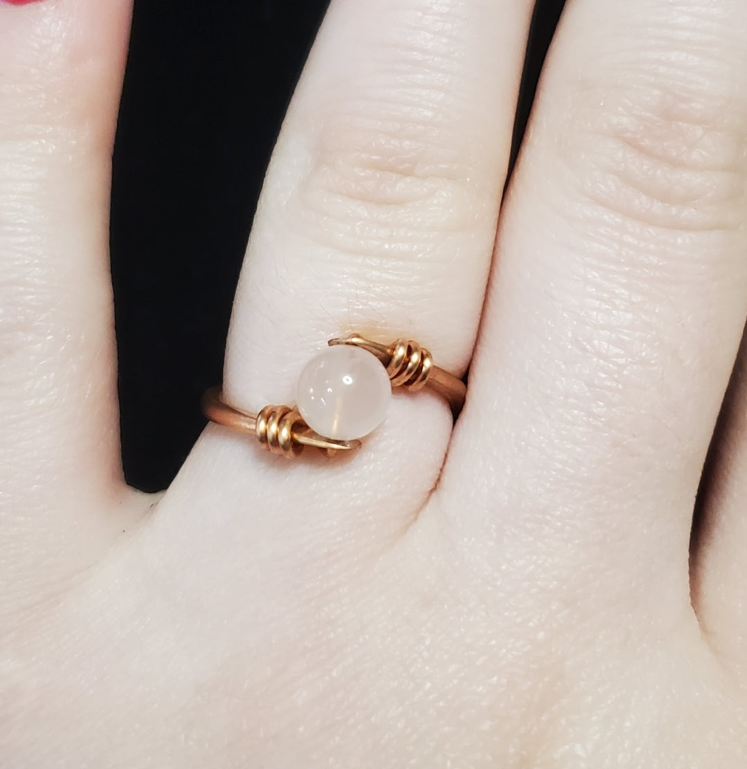 Handmade Rose Quartz Copper Ring