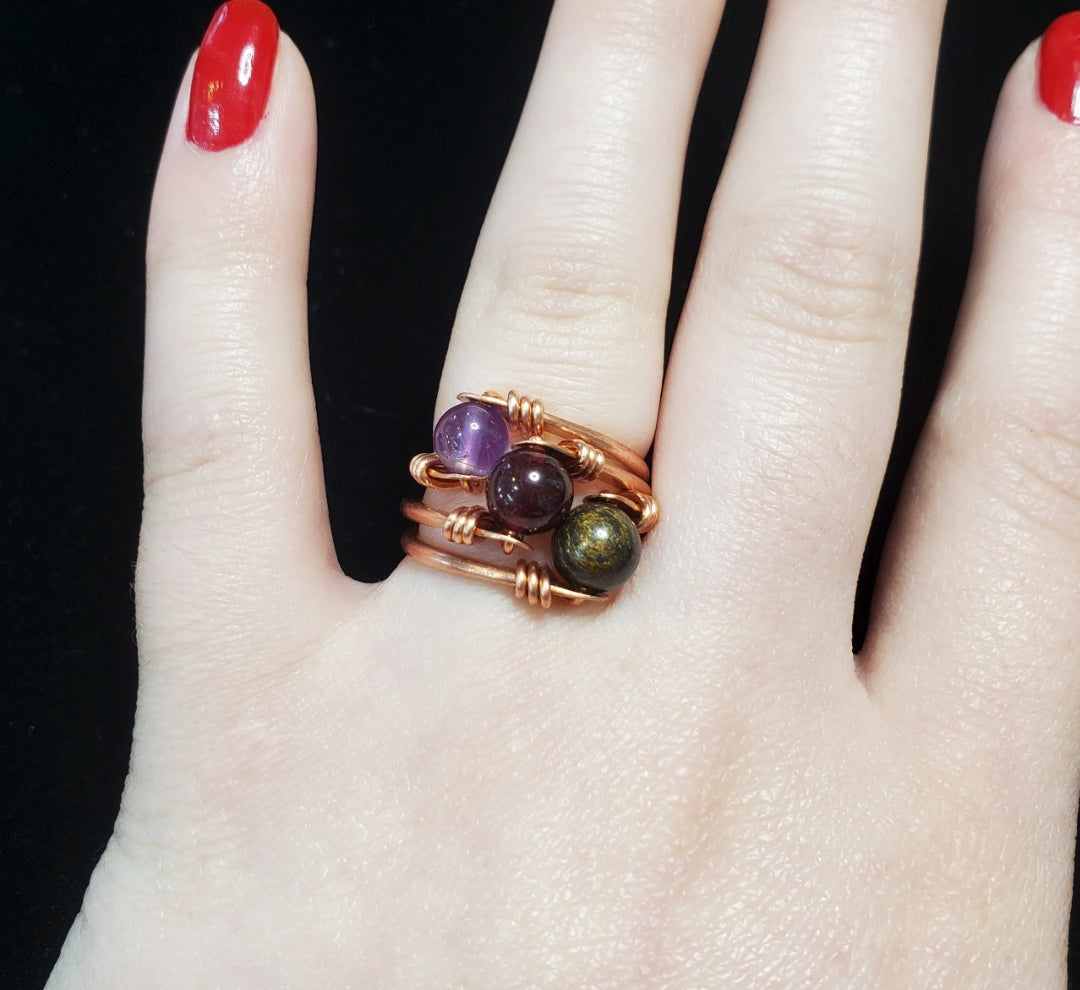 Handmade Red Garnet Copper Ring