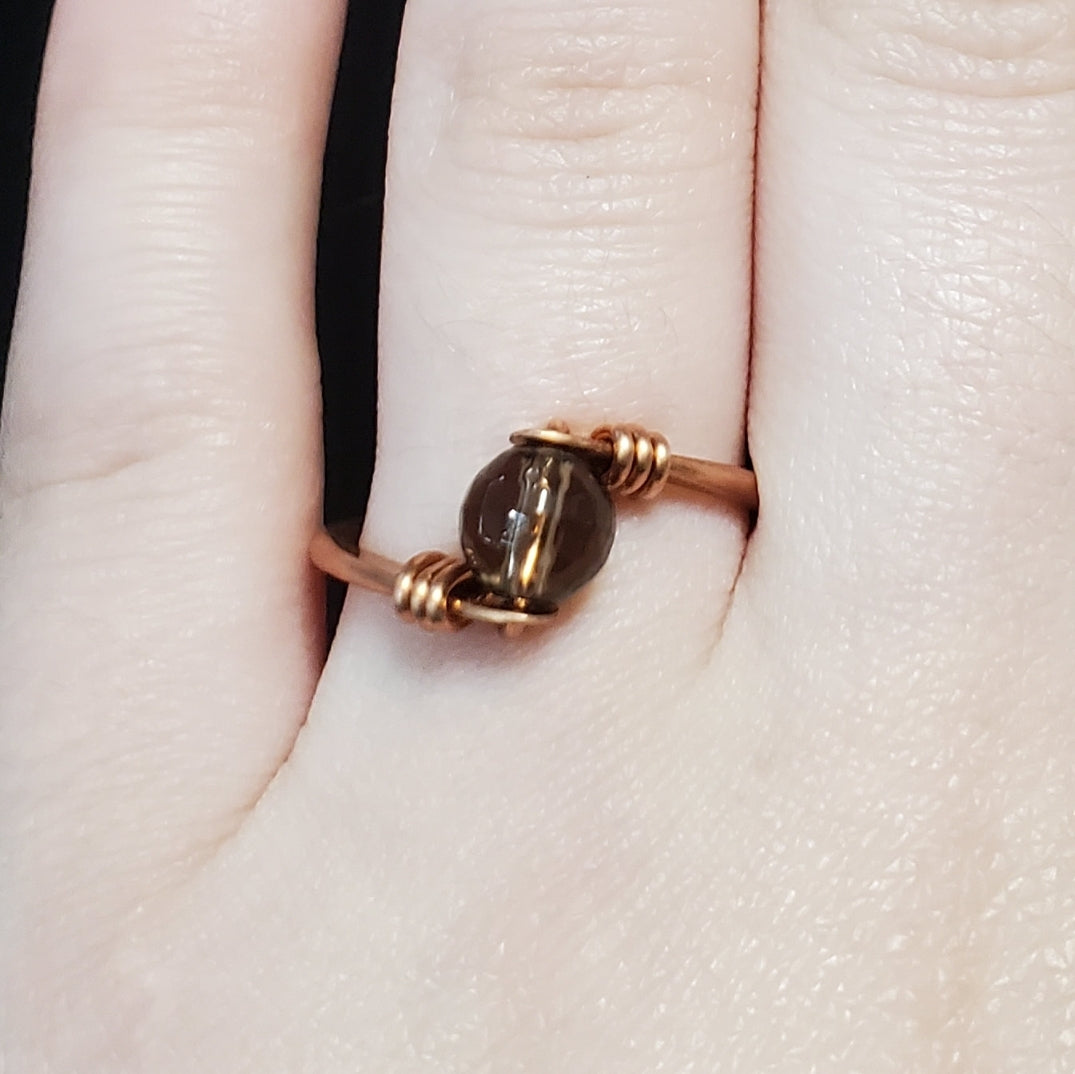 Handmade Smokey Quartz Copper Ring