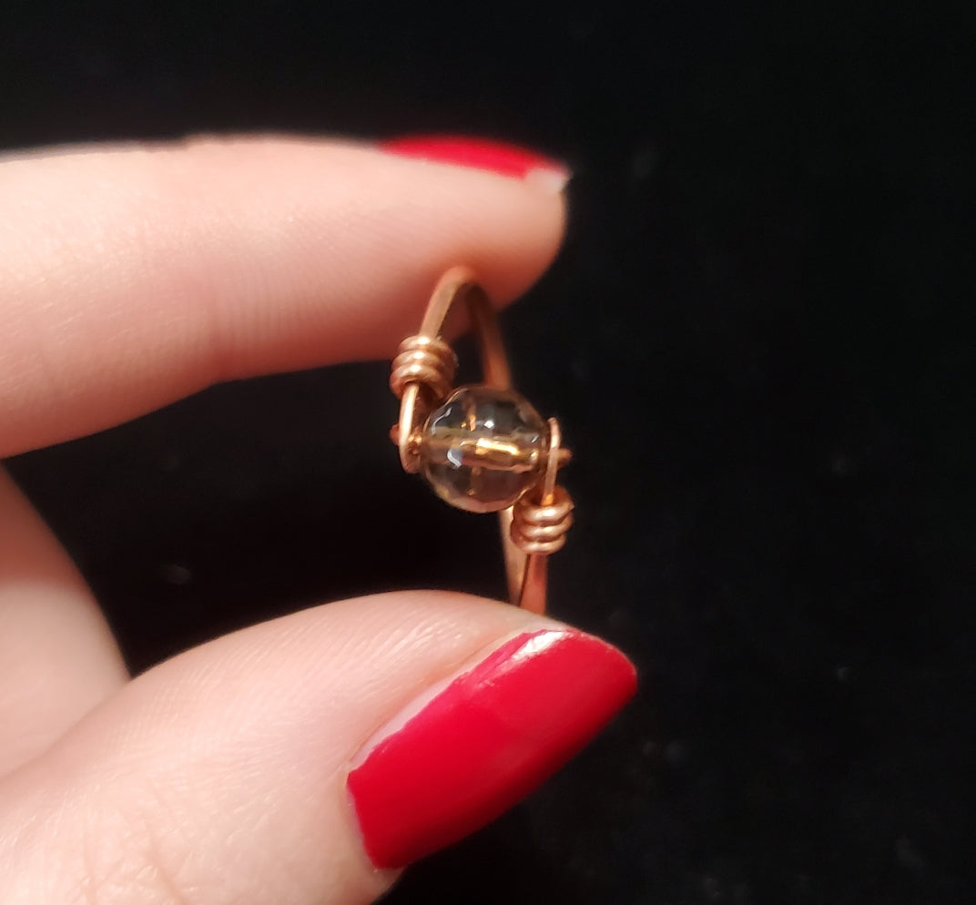 Handmade Smokey Quartz Copper Ring
