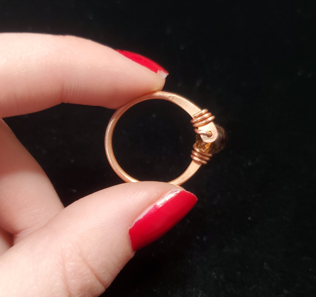 Handmade Smokey Quartz Copper Ring