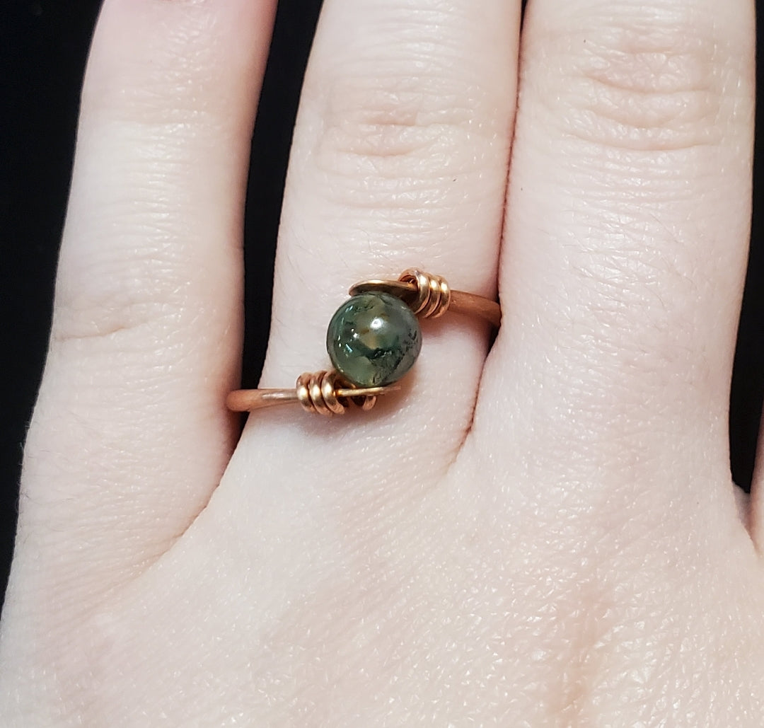 Handmade Moss Agate Copper Ring