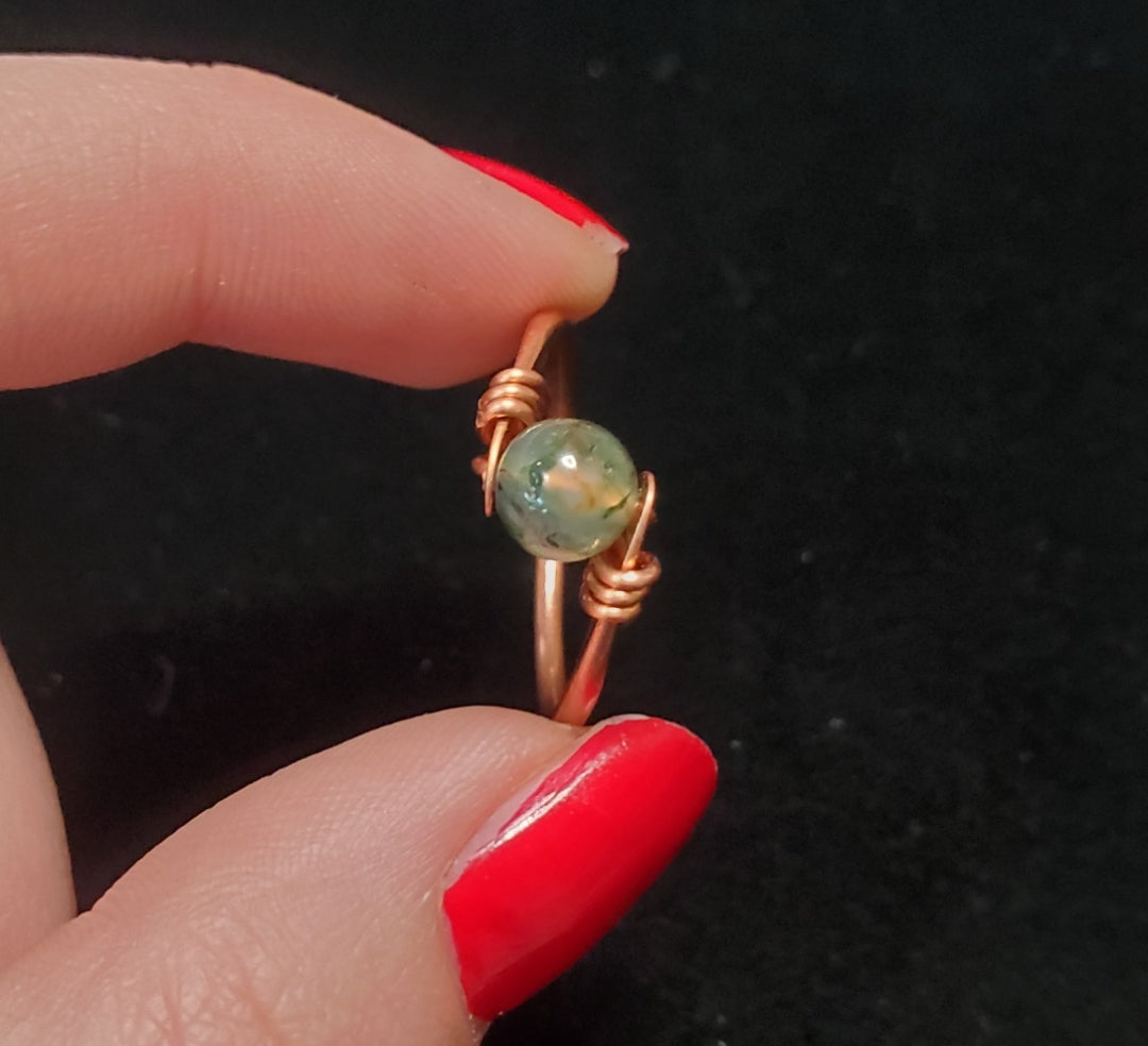Handmade Moss Agate Copper Ring