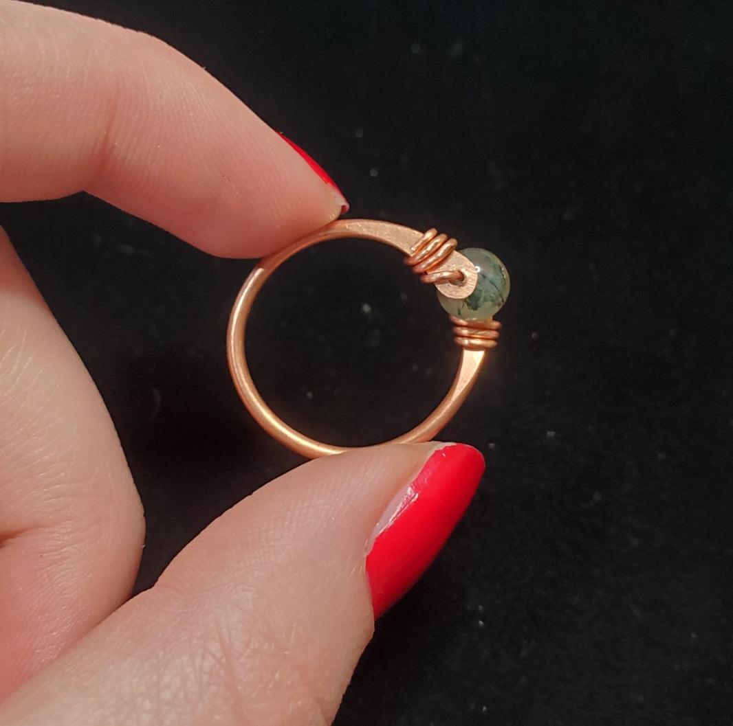 Handmade Moss Agate Copper Ring