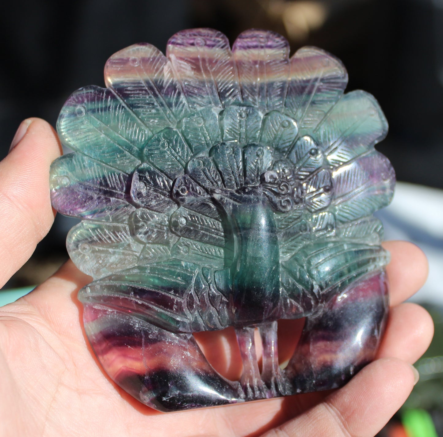 Fluorite Peacock Carved Stone
