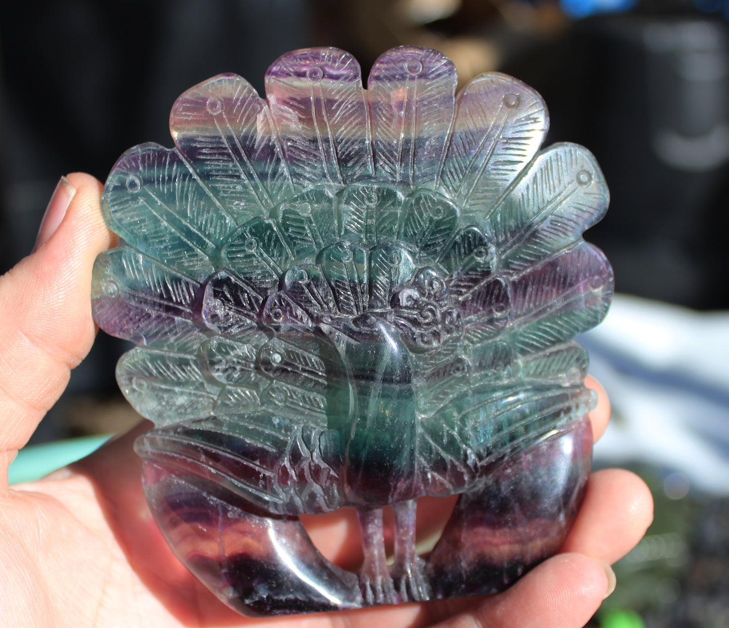 Fluorite Peacock Carved Stone