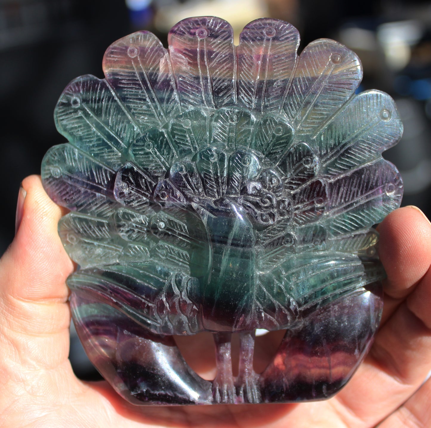 Fluorite Peacock Carved Stone