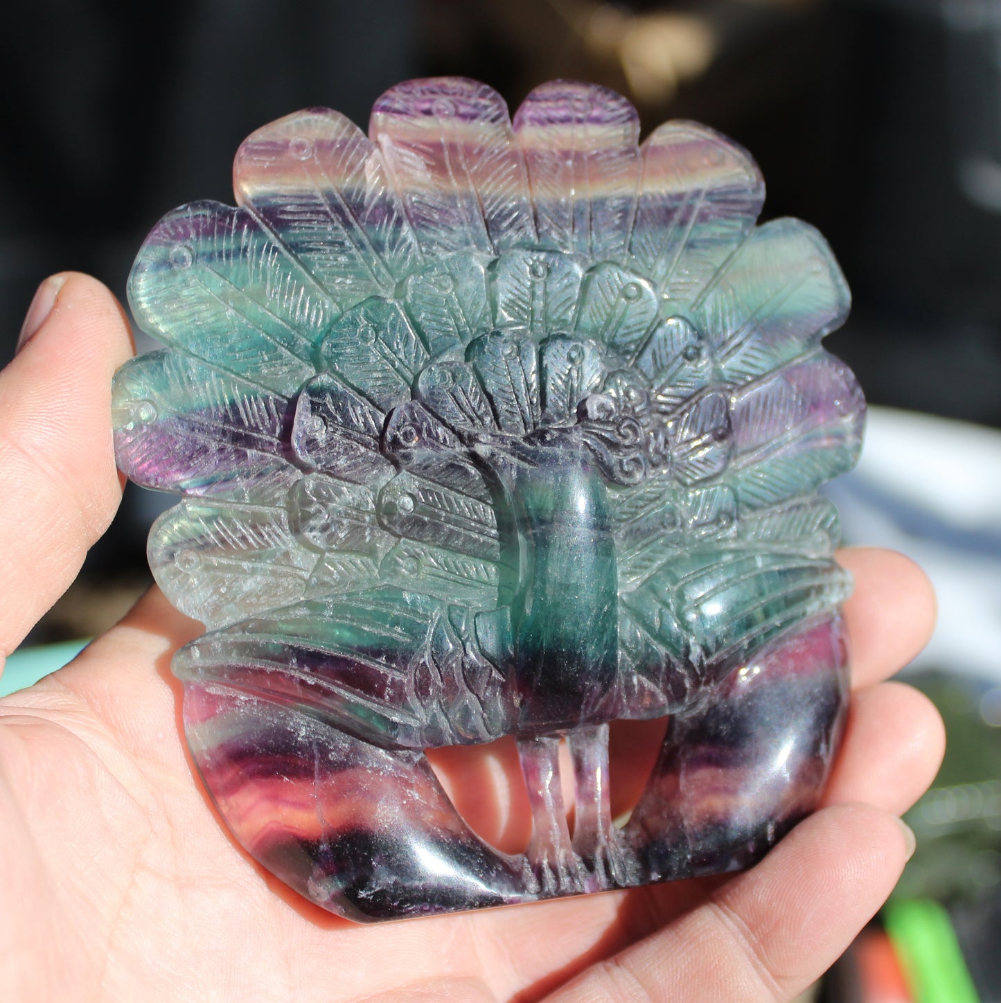 Fluorite Peacock Carved Stone
