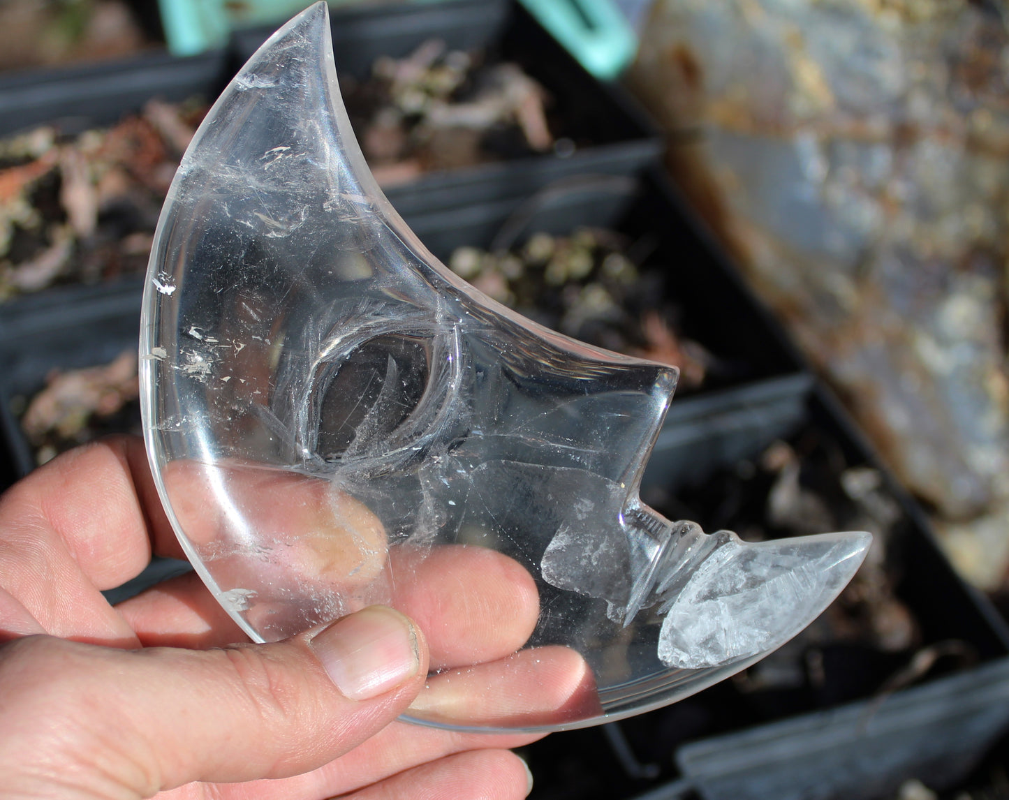 Quartz Moon Polished Crystal with Metal Stand