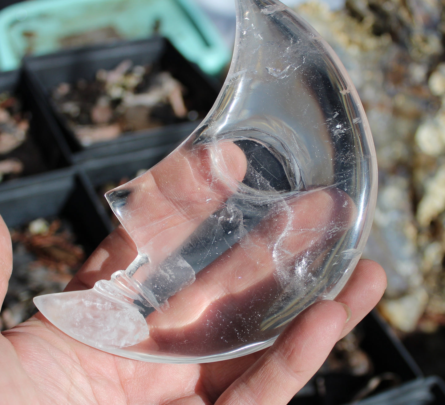Quartz Moon Polished Crystal with Metal Stand