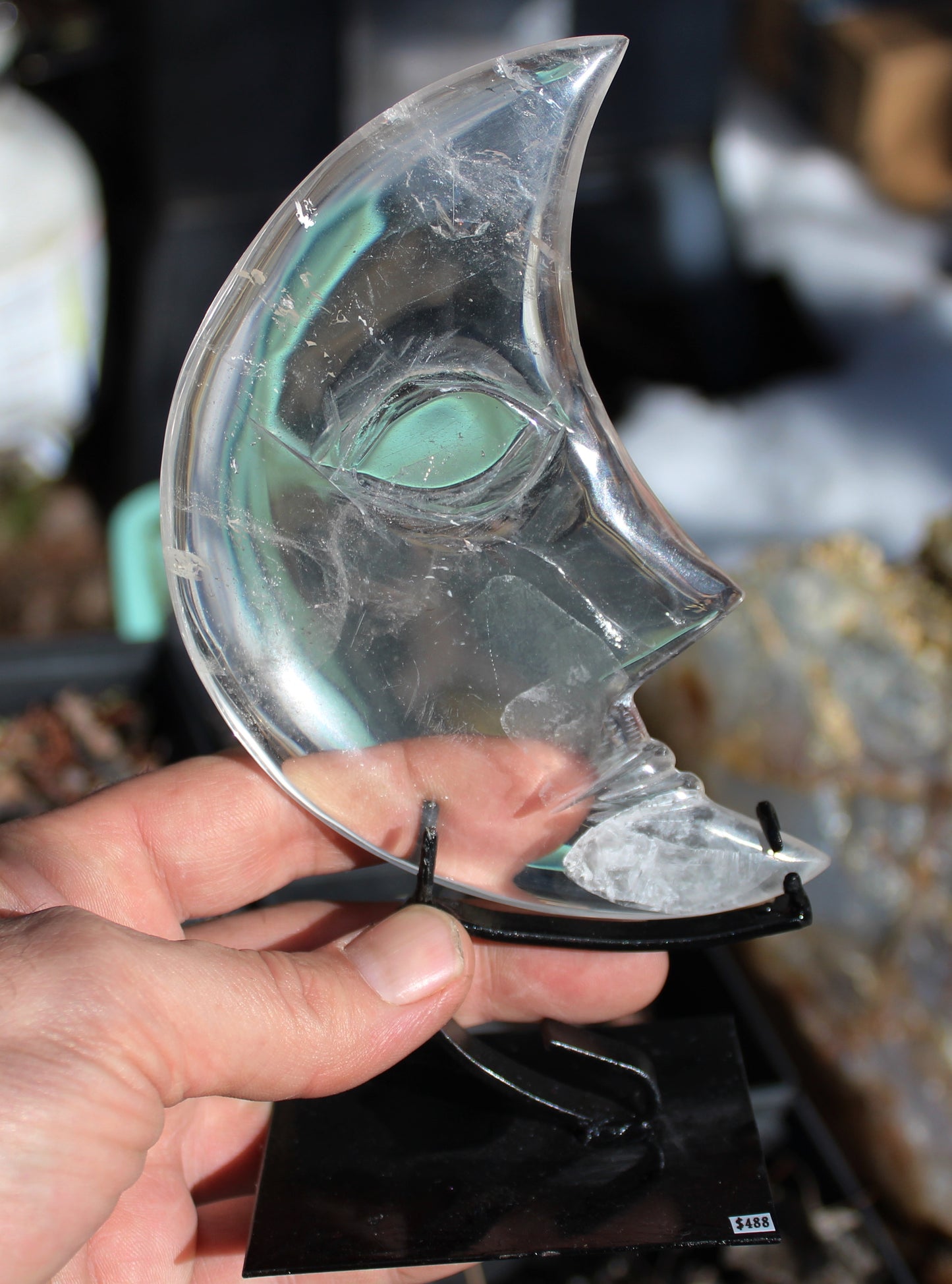 Quartz Moon Polished Crystal with Metal Stand