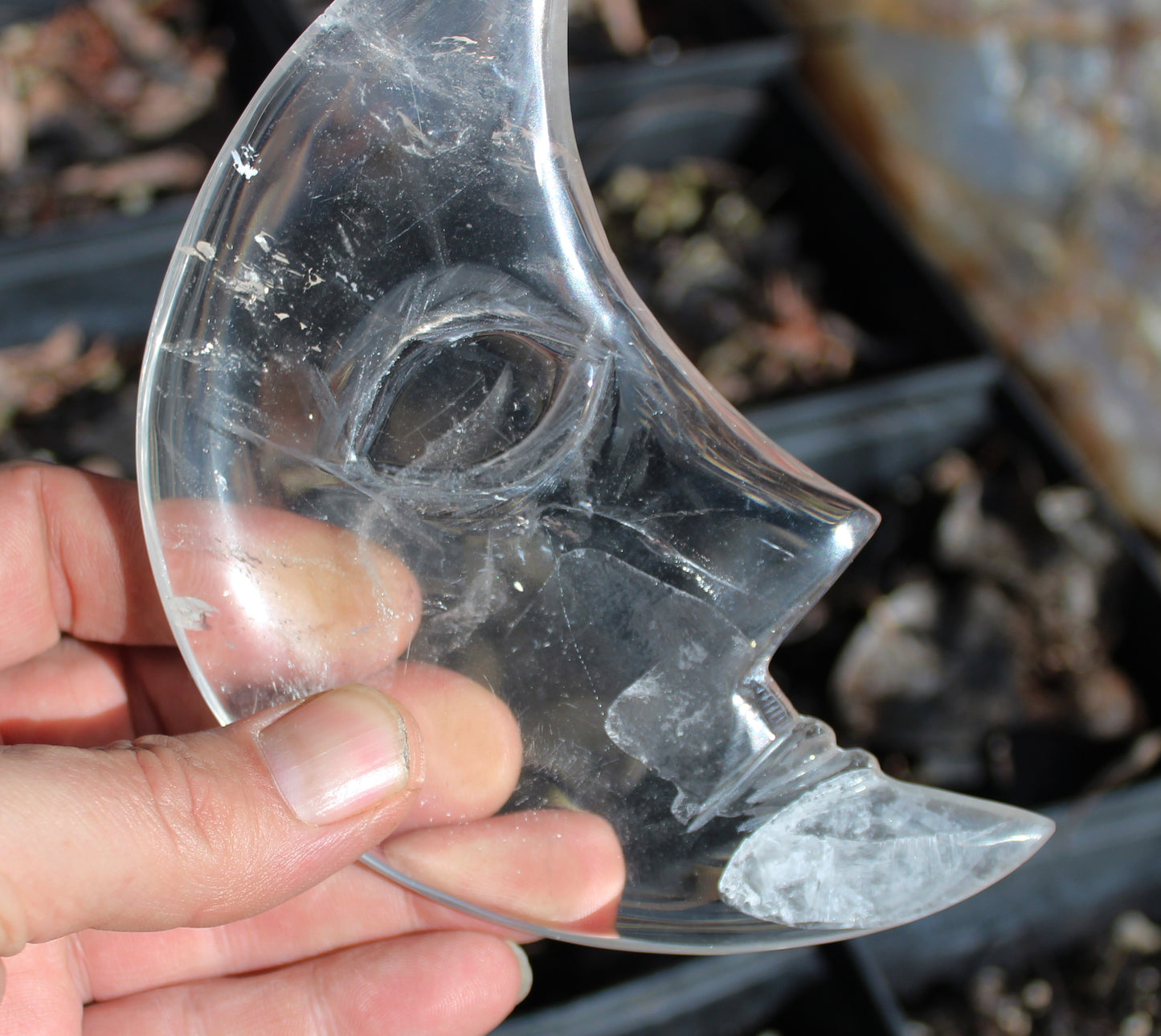 Quartz Moon Polished Crystal with Metal Stand