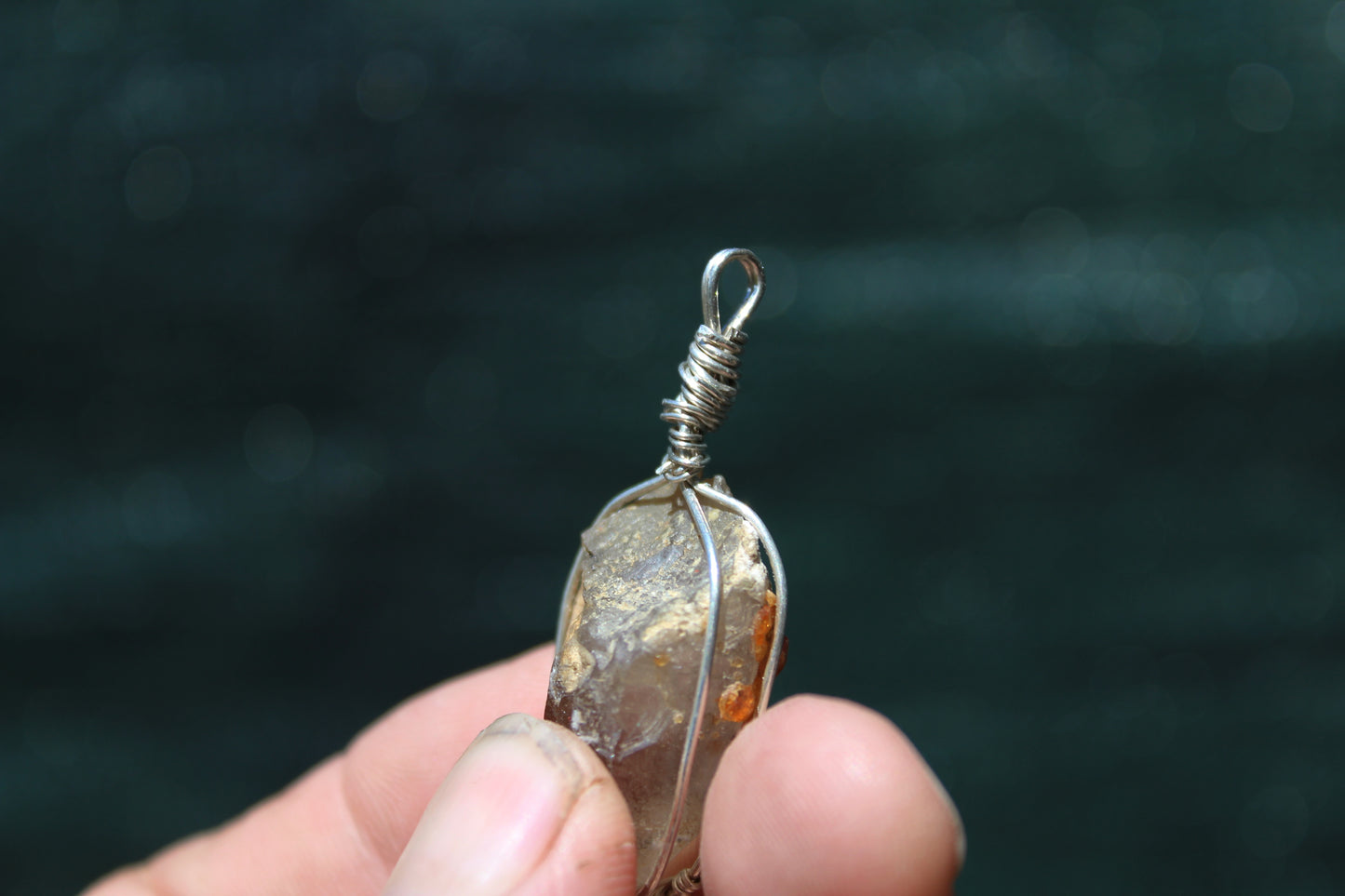 Smoky Quartz with Garnet Sterling Silver Pendant