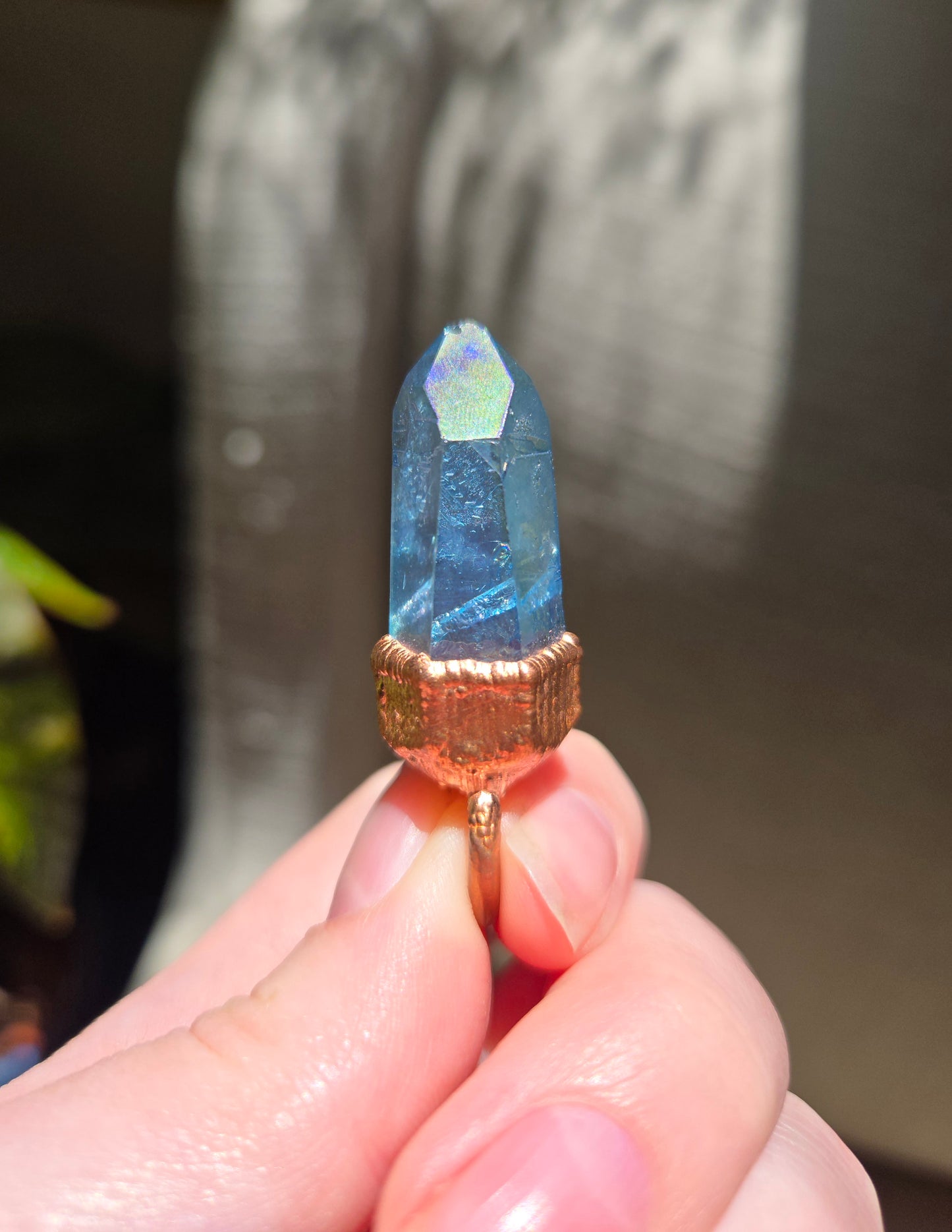 Copper Electroform and Aqua Aura Quartz Pendant