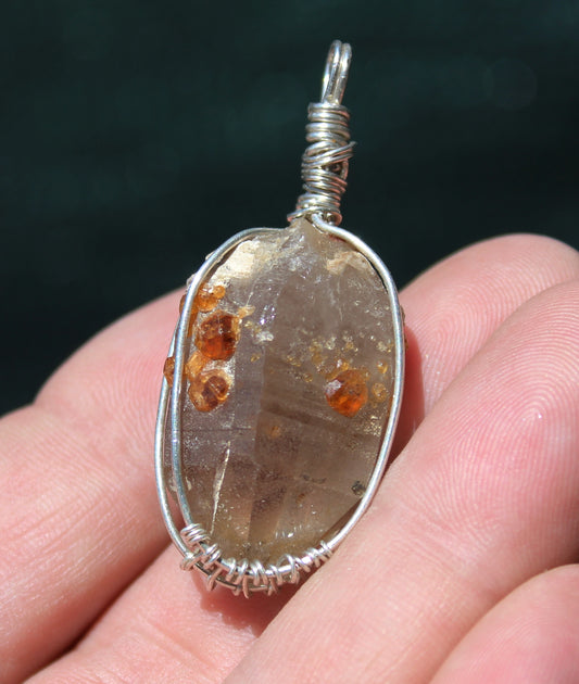 Smoky Quartz with Garnet Sterling Silver Pendant