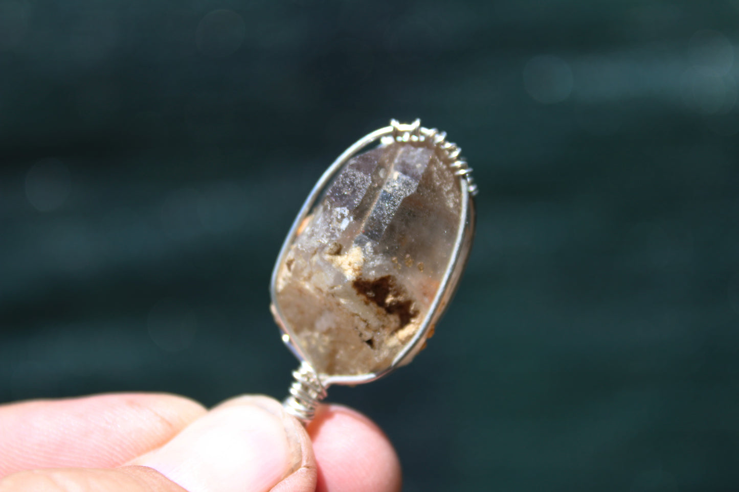 Smoky Quartz with Garnet Sterling Silver Pendant