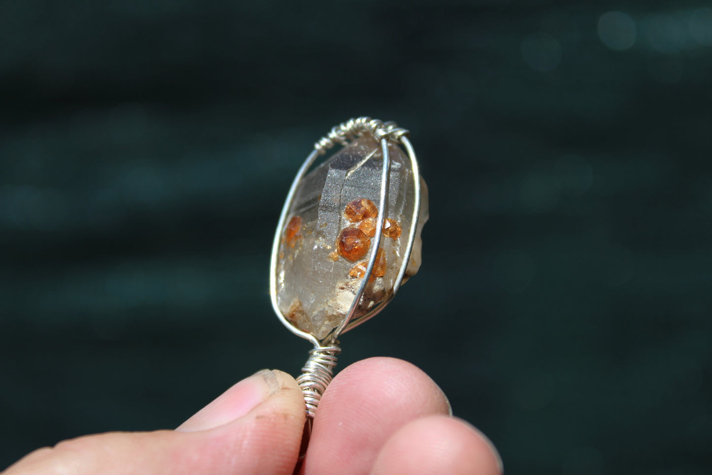 Smoky Quartz with Garnet Sterling Silver Pendant