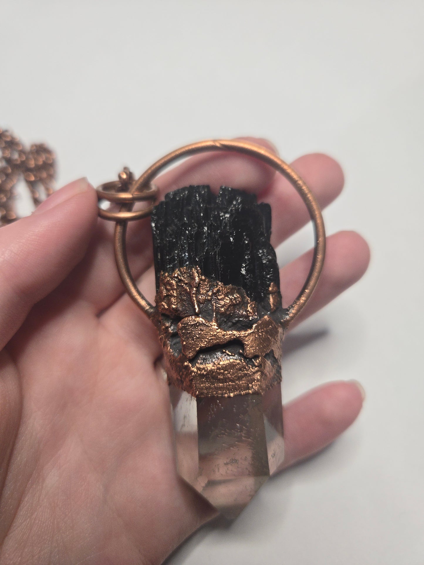 Black Tourmaline and Clear Quartz Necklace