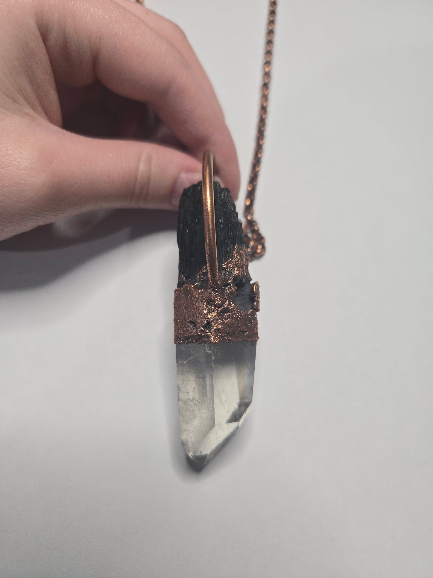 Black Tourmaline and Clear Quartz Necklace