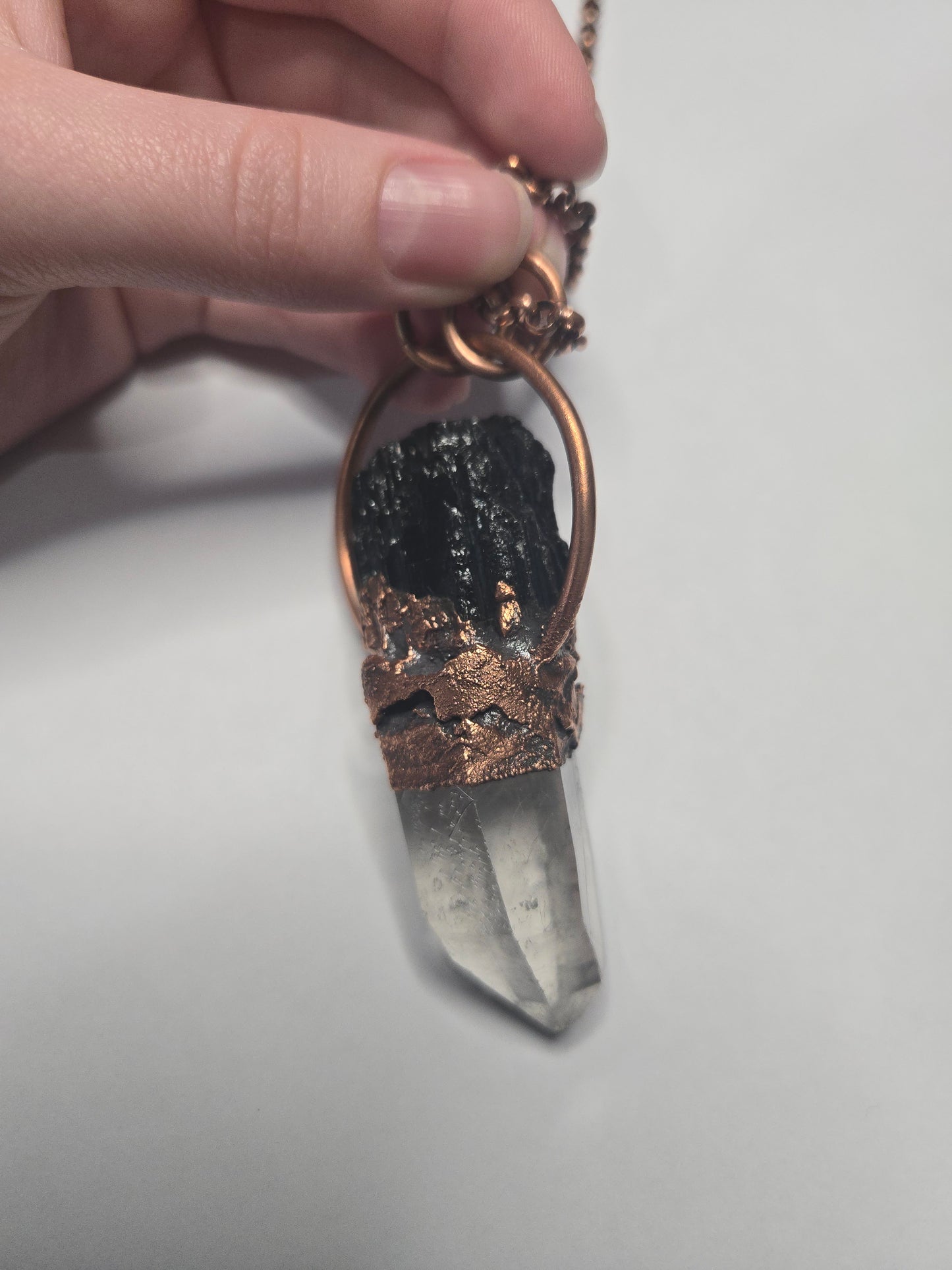 Black Tourmaline and Clear Quartz Necklace