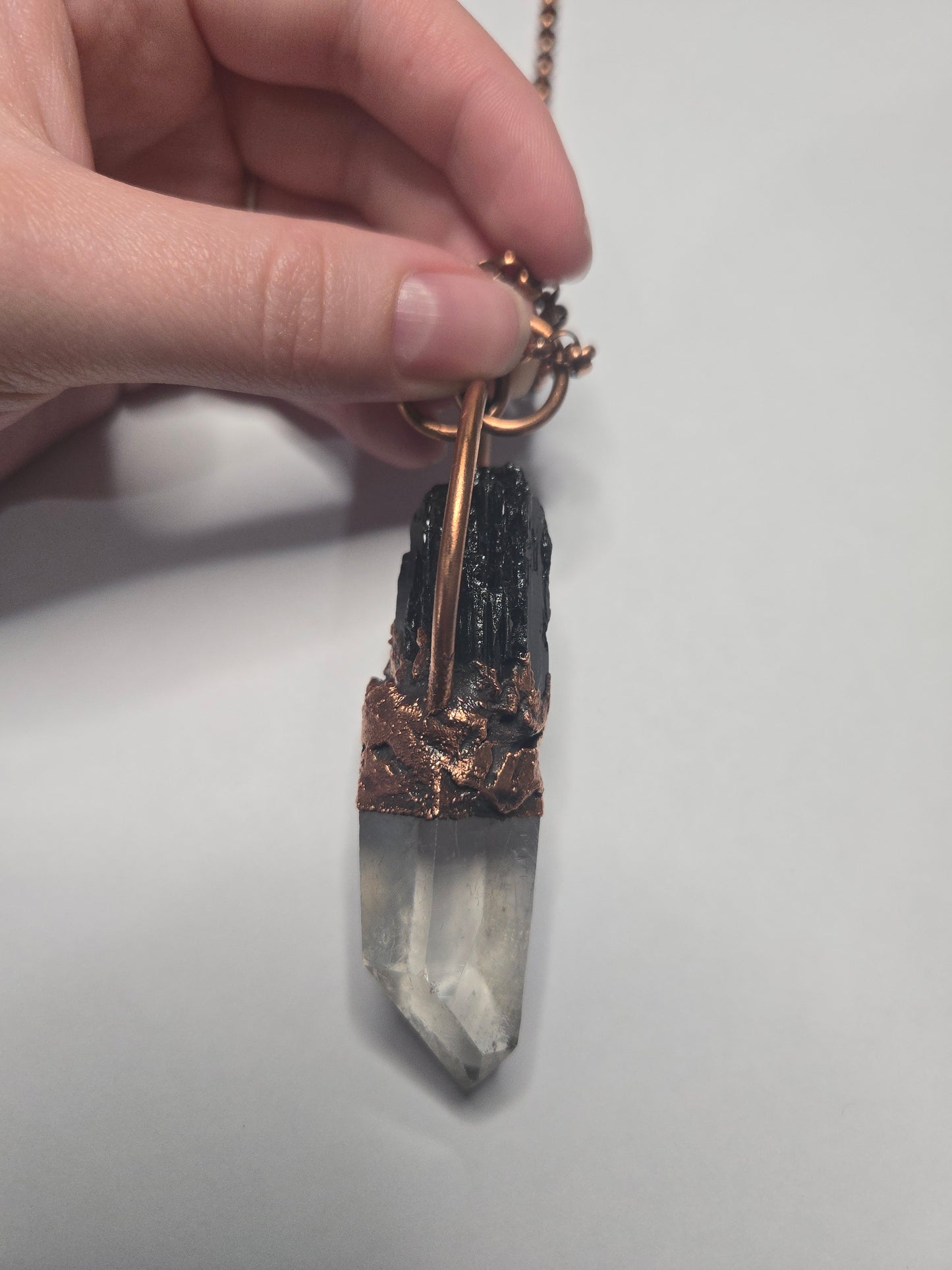 Black Tourmaline and Clear Quartz Necklace