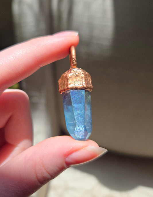 Copper Electroform and Aqua Aura Quartz Pendant